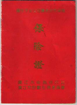 说明: (插第十章第二节第二段后）1995年吴江市社会保险局计生办代理处发放给吴湾村2组村民吴玉妹的独生子女父母养老保险证